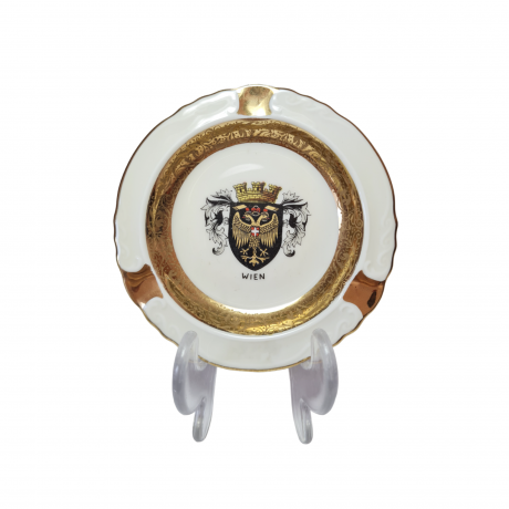 Пепельница винтажная Winterling Engen, белый фарфор с золотым декором "Герб Вены, 10,5 x 1,5 см, Германия, 1960-70гг.