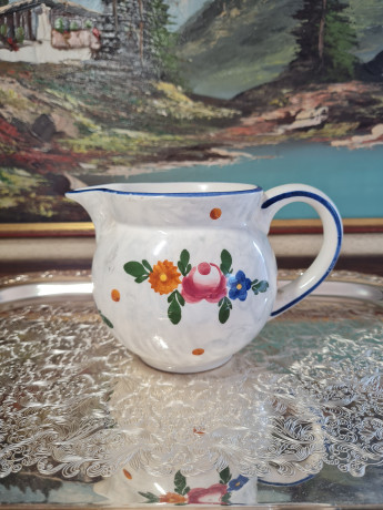 Кувшин винтажный Schramberg с ярким цветочным декором и синим кантом, керамика, Германия, 1950-60гг.