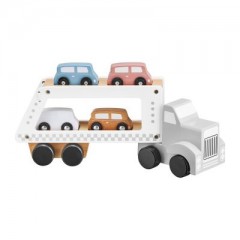 mamabrum Autotransporter aus Holz mit Fahrzeugen mit 1 Lastwagen und 4 Holzautospielzeugen Spielzeugauto Деревянный автовоз с транспортными средствами с 1 грузовиком и 4 деревянными игрушечными машинками