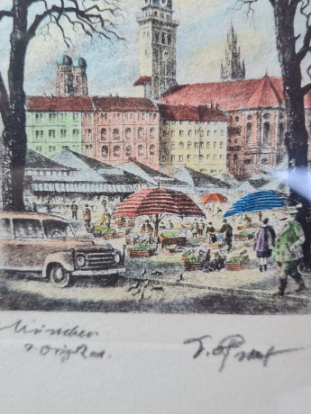 Картина в деревянной раме винтажная "Галерея Отто", 19 x 14,5 x 1,5 см, Германия, 1970-80гг.