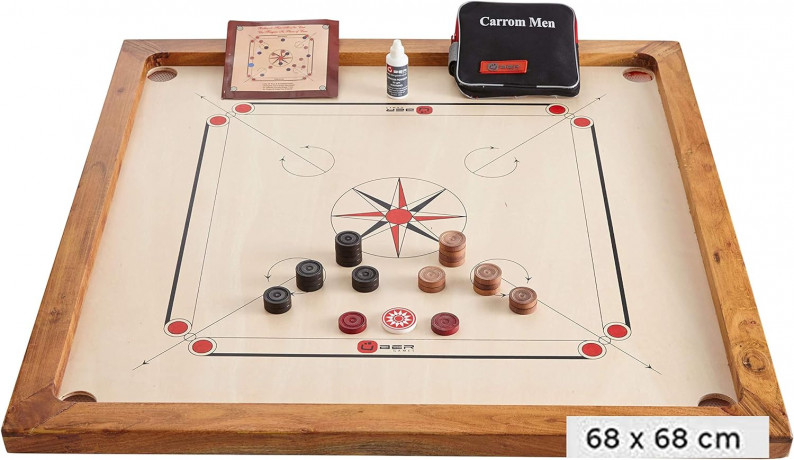 Ubergames Compact Carrom Board Игра Карром: доска 68см х 68см с фишками (без подставки и без сумки), модель B07RT158DN, 4кг