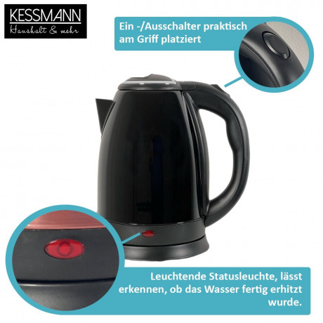 KESSMANN LENTZ KESSMANN LENTZ Wasserkocher Edelstahl 1,8 L mit Abschaltautomatik elektrischer Kettle 2 Teeglaser, 1.8 l, 1800,00 W, Wasseraufbereiter Schnelles aufheizen Wasser heizen kochen Aufwarmen Чайник KESSMANN LENTZ нержавеющая сталь 1,8 л с автом
