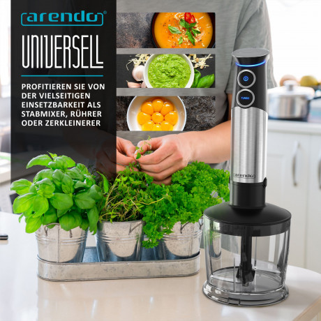 Arendo Arendo Stabmixer, 1500 W, Purierstab Edelstahl Set, stufenlose Geschwindigkeit + Turbotaste Ручной блендер Arendo, 1500 Вт, набор очищающих стержней из нержавеющей стали, постоянная скорость + кнопка турбо.