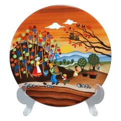 Royal Porzellan Bavaria KPM Germany, Королевский Фарфор Бавария КПМ Коллекционная фарфоровая тарелка &quot;Сбор урожая&quot; с осенним пейзажем, художник Барбара Фюрстенхофер, 19см, Западная Германия 1980г.