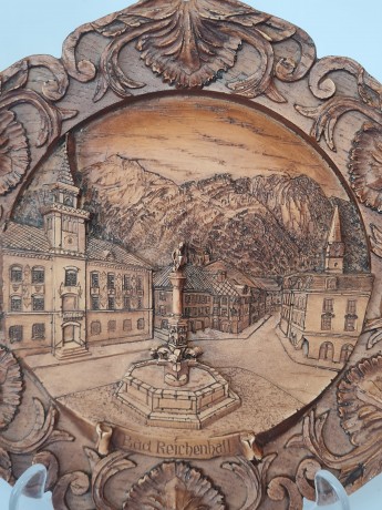 German Wood Винтажное деревянное панно "Бад-Райхенхалль", ручная работа, 23см, Германия 1950-60гг.