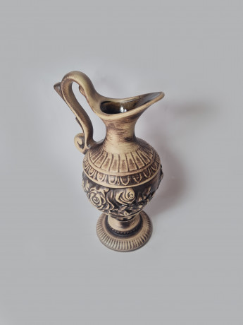 Ваза-кувшин винтажная большая с фактурным узором и рисунком роз, керамика, 33 x 18см, Германия, 1960-70гг.