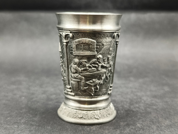 Набор бокал и рюмки винтажные Staufen Zinn, Essingen "Бломберг", ручная работа, олово, 8.5 и 6.5 см, Германия, 1970-80гг.