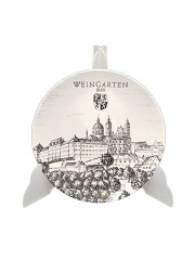Тарелка декоративная в бело-черных тонах Altenkunststadt "Аббатство Вайнгартен (1860)" винтажная, фарфор, 17 см, Германия, 1960-70гг.