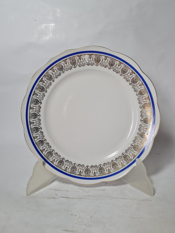 Тарелка сервировочная винтажная Wawel Poland, сине-золотой орнамент, фарфор, 21 см, 6 шт., Польша, 1970-80гг.