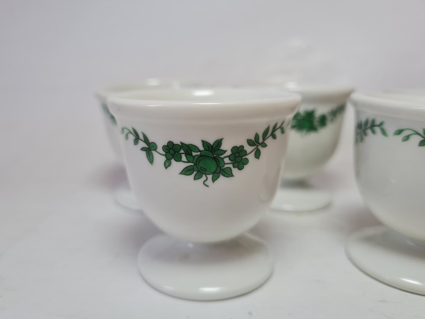 НАБОР подставок для яиц, фарфор с зеленым растительным рисунком, 5 шт, 5 см, Германия, 1960-70гг.