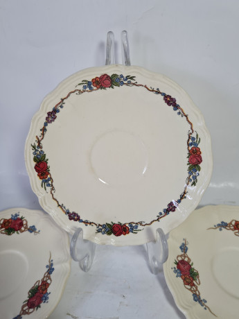 Набор тарелок винтажных Sarreguemines France, керамика с ярким цветочным узором, 5 шт х 13 x 1,5 см, Франция, 1960-70гг.