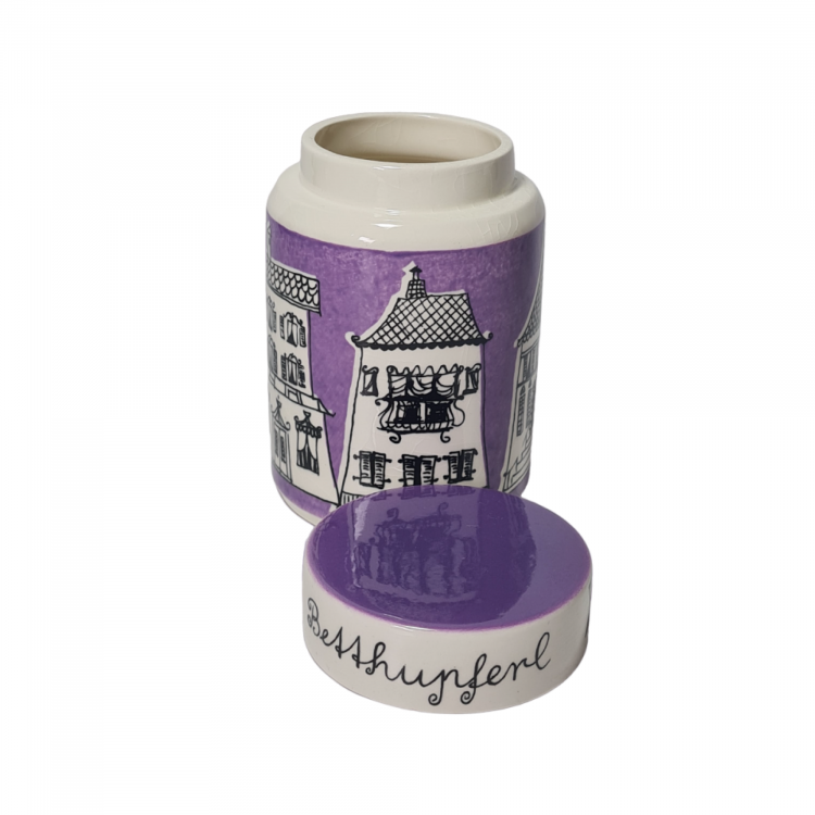 Баночка для хранения винтажная Goebel с крышкой, сиренево-белая, фарфор, 12 см, Германия, 1970-80гг. Баночка для хранения винтажная Goebel с крышкой, сиренево-белая, фарфор, 12 см, Германия, 1970-80гг.