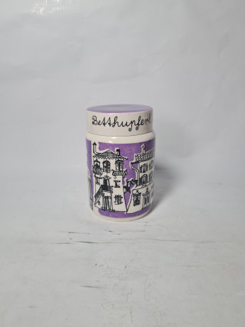 Баночка для хранения винтажная Goebel с крышкой, сиренево-белая, фарфор, 12 см, Германия, 1970-80гг.