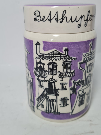 Баночка для хранения винтажная Goebel с крышкой, сиренево-белая, фарфор, 12 см, Германия, 1970-80гг.