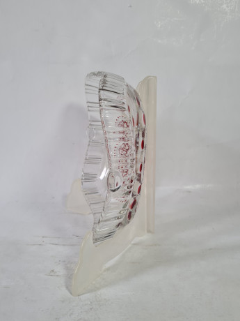 Фруктовница винтажная Walther Glas, квадратная, с красным декором, стекло, 19 х 16.5 см, Германия, 1970-80гг.