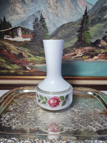 Ваза винтажная Winterling Kirchenlamitz Bavaria с розой и золотистой окантовкой, 22,5 см, Германия, 1960-70гг.