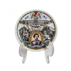 Тарелка сувенирная винтажная The Kuhn Bavaria с изображением видов Линдерхофа и портретом Людвига II, 10 см, Германия, 1970-80гг.