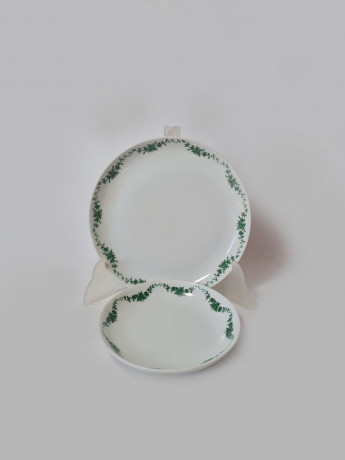 Тарелки винтажные Furstenberg с зеленым цветочным рисунком, 2 шт., фарфор, 18 и 13,5 см, Германия, 1960-70гг.