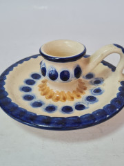 Подсвечник винтажный K L, керамика с ручной росписью в бело-сине-желтых тонах, 6 x 12 см, Германия, 1960-70гг.