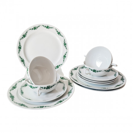 Furstenberg Винтажный чайный сервиз на 4 персоны с зеленым цветочным рисунком, Германия, 1960-70гг.