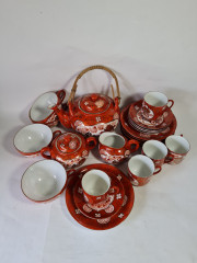 Набор для чая винтажный, фарфор с ярким декором в японском стиле, Япония, 1960-70гг.