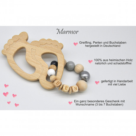 glucksWunder Holz Greifling Beissring Babyfusschen Buche personalisiert mit Name in Geschenkverpackung Деревянное кольцо для прорезывания зубов детские ножки бук персонализированное с именем в подарочной коробке