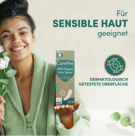 Carefree  Slipeinlagen Organic Cotton Long 24 St, Карефри Ежедневные прокладки из органического хлопка Long 24шт, 1 упаковка (24 штуки)
