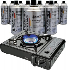 TronicXL TronicXL Gaskocher Campingkocher Camping Kocher Gaskocher mit Koffer + 15 Gasflaschen Set Газовая плита TronicXL, походная плита, походная плита, газовая плита с футляром + набор из 15 газовых баллонов