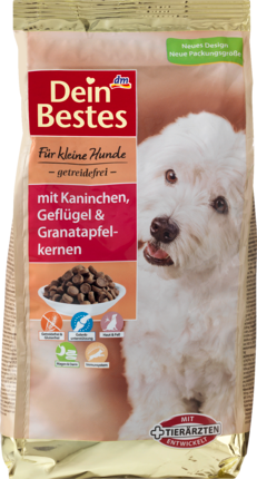 Dein Bestes für kleine Hunde, Trockenfutter für Hunde, mit Kaninchen, Geflügel und Granatapfelkernen, 1 kg Сухой корм для маленьких собак, 1 кг