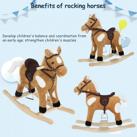 WOLTU Baby Rocking Horse Toy with Animal Sounds and Handles, 74 x 65 x 34 cm Игрушка-качалка Лошадка WOLTU для малышей со звуками животных и ручками, 74 x 65 x 34 см