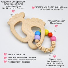 glucksWunder Holz Greifling Beissring Babyfusschen Buche personalisiert mit Name in Geschenkverpackung Деревянное кольцо для прорезывания зубов детские ножки бук персонализированное с именем в подарочной коробке