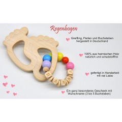 glucksWunder Holz Greifling Beissring Babyfusschen Buche personalisiert mit Name in Geschenkverpackung Деревянное кольцо для прорезывания зубов детские ножки бук персонализированное с именем в подарочной коробке