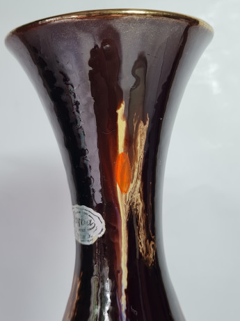 Ваза винтажная Jasba Keramik, черно-коричневая керамика с декором, 27 x 8 см / 3,5 см, Германия, 1960-70гг.