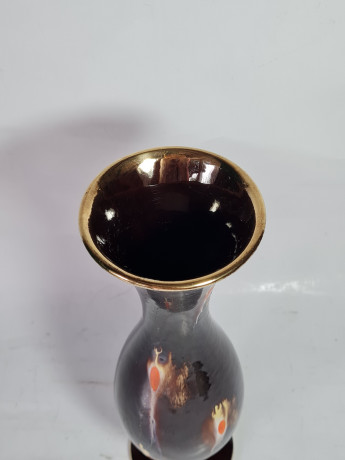 Ваза винтажная Jasba Keramik, черно-коричневая керамика с декором, 27 x 8 см / 3,5 см, Германия, 1960-70гг.