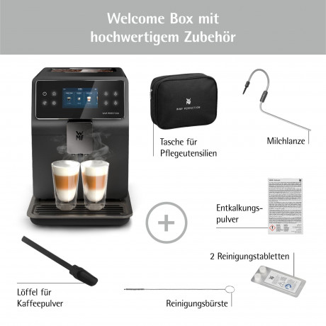 WMF WMF Kaffeevollautomat, 15 Getrankespezialitaten, Double Thermoblock, Edelstahl-Mahlwerk Полностью автоматическая кофемашина WMF, 15 видов напитков, двойной термоблок, кофемолка из нержавеющей стали.