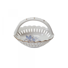 Reutter Белая фарфоровая корзинка с резным узором и сине-золотым цветочным орнаментом, 8,5 x 7 см, Германия, 1970-80гг.