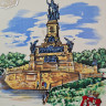 Панно винтажное Danischburg с изображением памятника Нидервальду, керамика в металлической раме, Мейер Кафель, 21 x 21,5 см, Германия, 1960-70гг.