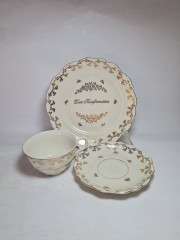 Чайное трио винтажное Waldershof Bavaria, бело-золотой декор и надпись, фарфор, Германия, 1960-70гг.