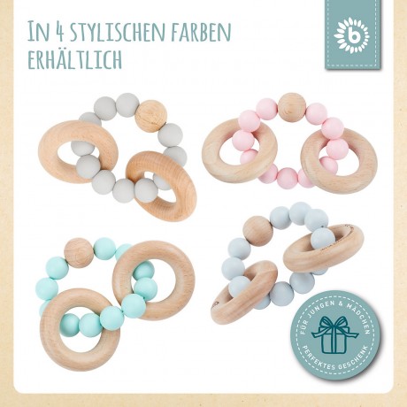 bieco Greifling Holz Natur mit Silikon Kugeln Baby Beissring 7cm Greifring 0 M Beissringe Клатча из натурального дерева с силиконовыми шариками Детское прорезыватель для зубов 7см Захватывающее кольцо 0 М Прорезыватель для зубов