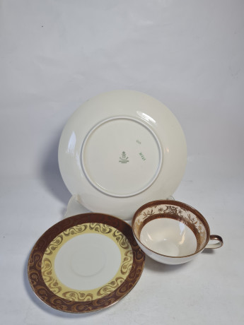 Чайное трио винтажное Winterling Markleuthen Bavaria  в коричнево-желтых тонах с золотым декором, фарфор, Германия, 1960-70гг.