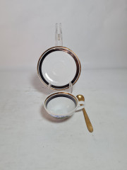 Набор для кофе винтажный Kahla GDR изображением Зальцбурга, кофейная пара (2 шт.) и ложка, фарфор, Германия, 1960-70гг.