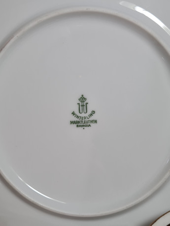 Чайное трио винтажное Winterling Marktleuthen Bavaria с зелено-золотистым декором, фарфор, Германия, 1960-70гг.