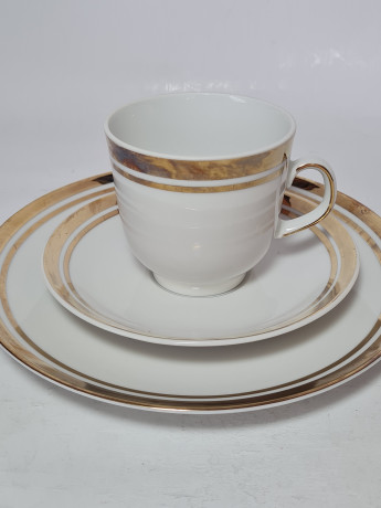 Кофейное трио винтажное Winterling Marktleuthen Bavaria, белый фарфор с позолоченным декором, 10 x 7 см / 14 см / 19,5 см, Германия, 1960-70гг.