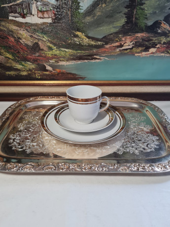 Кофейное трио винтажное Winterling Marktleuthen Bavaria, белый фарфор с позолоченным декором, 10 x 7 см / 14 см / 19,5 см, Германия, 1960-70гг.