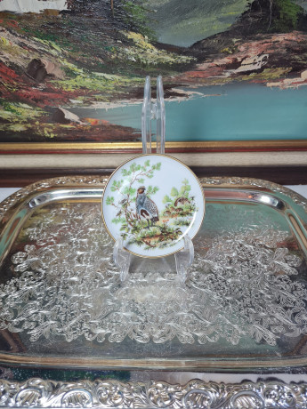 Тарелка декоративная винтажная AK Kaiser / Gör с изображением куропатки, фарфор, 10 см, Германия, 1960-70гг.