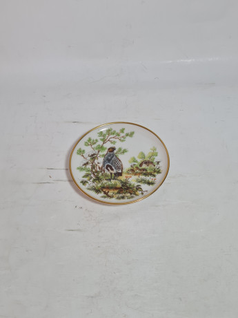 Тарелка декоративная винтажная AK Kaiser / Gör с изображением куропатки, фарфор, 10 см, Германия, 1960-70гг.