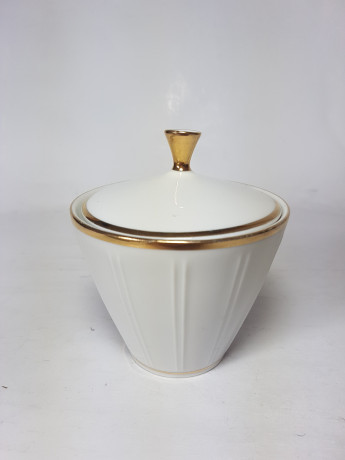 Winterling Roslau Bavaria Сахарница, белый фарфор с позолоченным ободком и рельефным узором, 10 x 8,5 см, Германия, 1960-70гг.