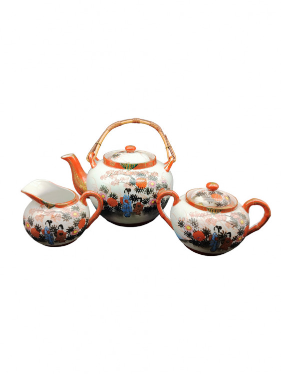 Набор для чая винтажный в традиционном китайском стиле "Девушки в саду", фарфор, ручная роспись, Китай, 1960-70гг.
