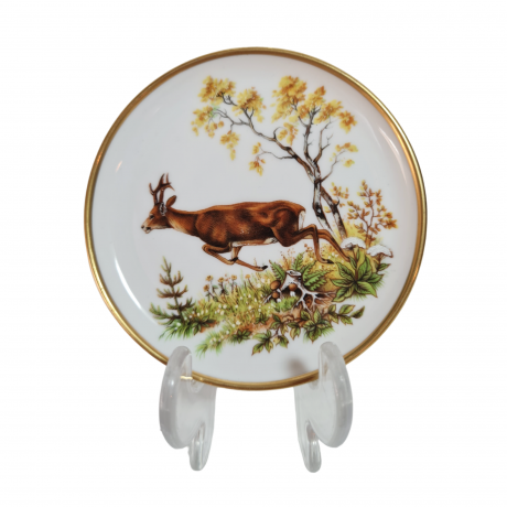 Тарелка декоративная винтажная AK Kaiser / Loh с изображением оленя, фарфор, 10 см, Германия, 1960-70гг.