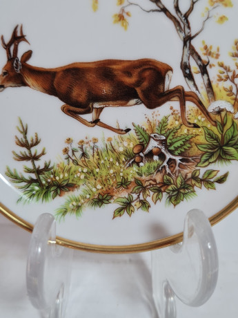 Тарелка декоративная винтажная AK Kaiser / Loh с изображением оленя, фарфор, 10 см, Германия, 1960-70гг.